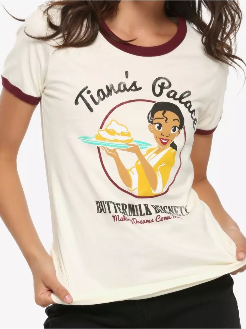 Princess and the Frog: Tiana's Palace Cream Ringer Tee with Burgundy Trim